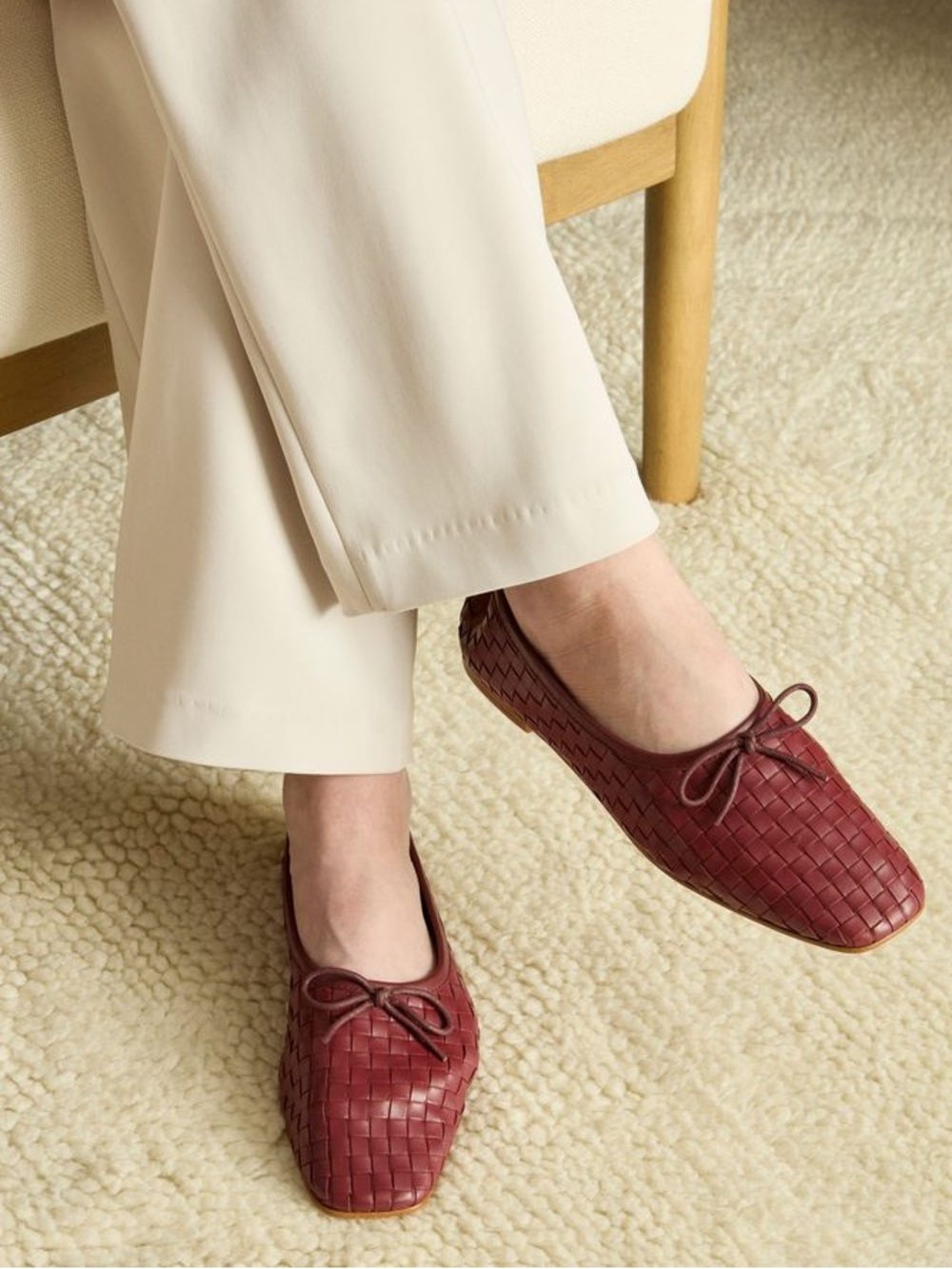 Quince Italian Leather Handwoven Square Toe Ballet Flat in Cognac Size 5